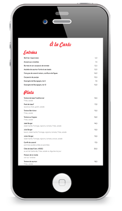 Menu sur le smartphone